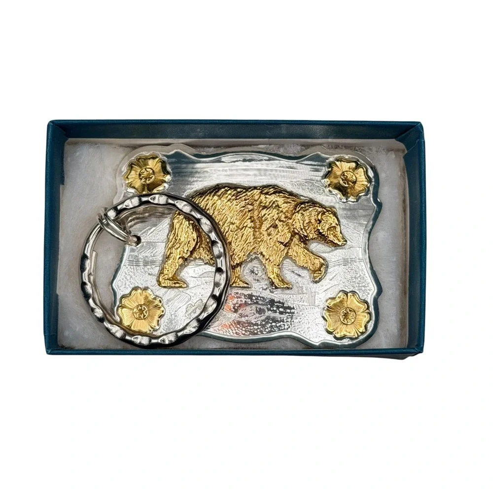 Montana Silversmiths Western Grizzly Bear Keychain Two Tone Silver Gold 97796F29